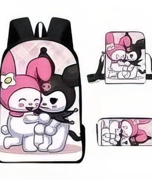 Kuromi Backpack Melody Casual Schoolbag Shoulder Bag Pencil Case - Lusy Store LLC