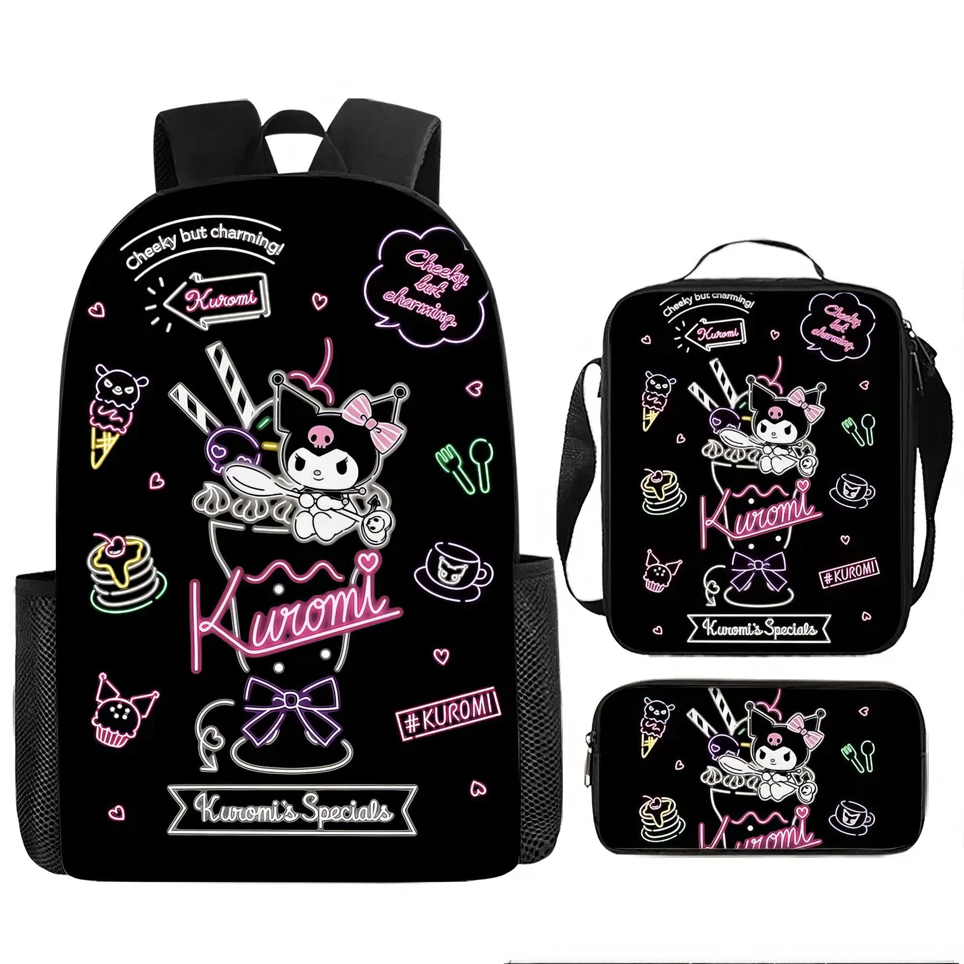 Kuromi Backpack Melody Casual Schoolbag Shoulder Bag Pencil Case - Lusy Store LLC