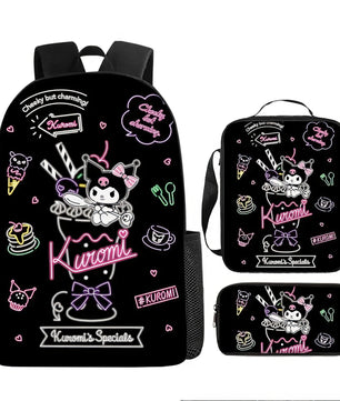 Kuromi Backpack Melody Casual Schoolbag Shoulder Bag Pencil Case - Lusy Store LLC