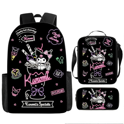 Kuromi Backpack Melody Casual Schoolbag Shoulder Bag Pencil Case 7 3pcs