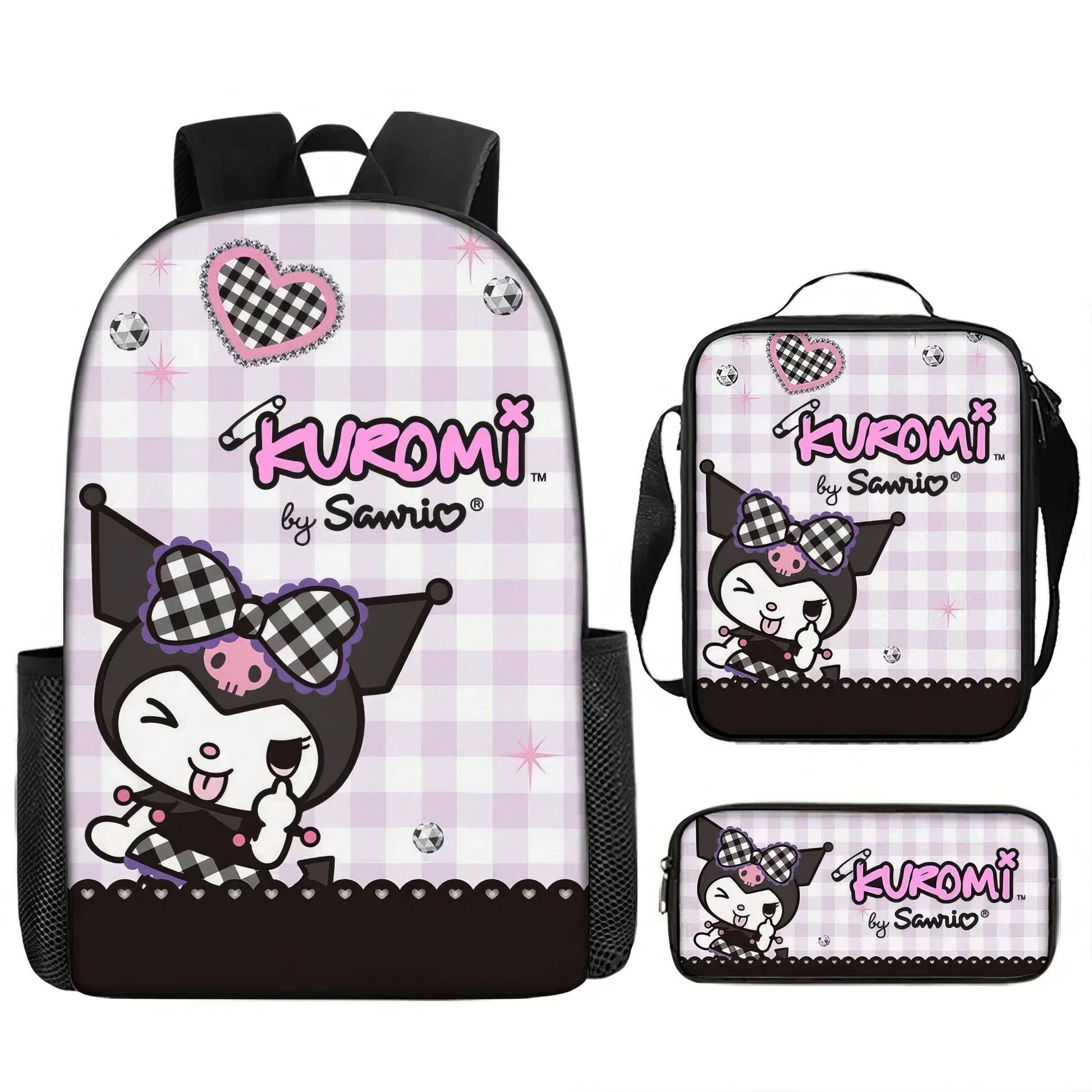 Kuromi Backpack Melody Casual Schoolbag Shoulder Bag Pencil Case - Lusy Store LLC