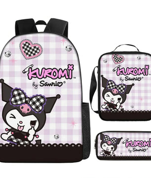 Kuromi Backpack Melody Casual Schoolbag Shoulder Bag Pencil Case - Lusy Store LLC