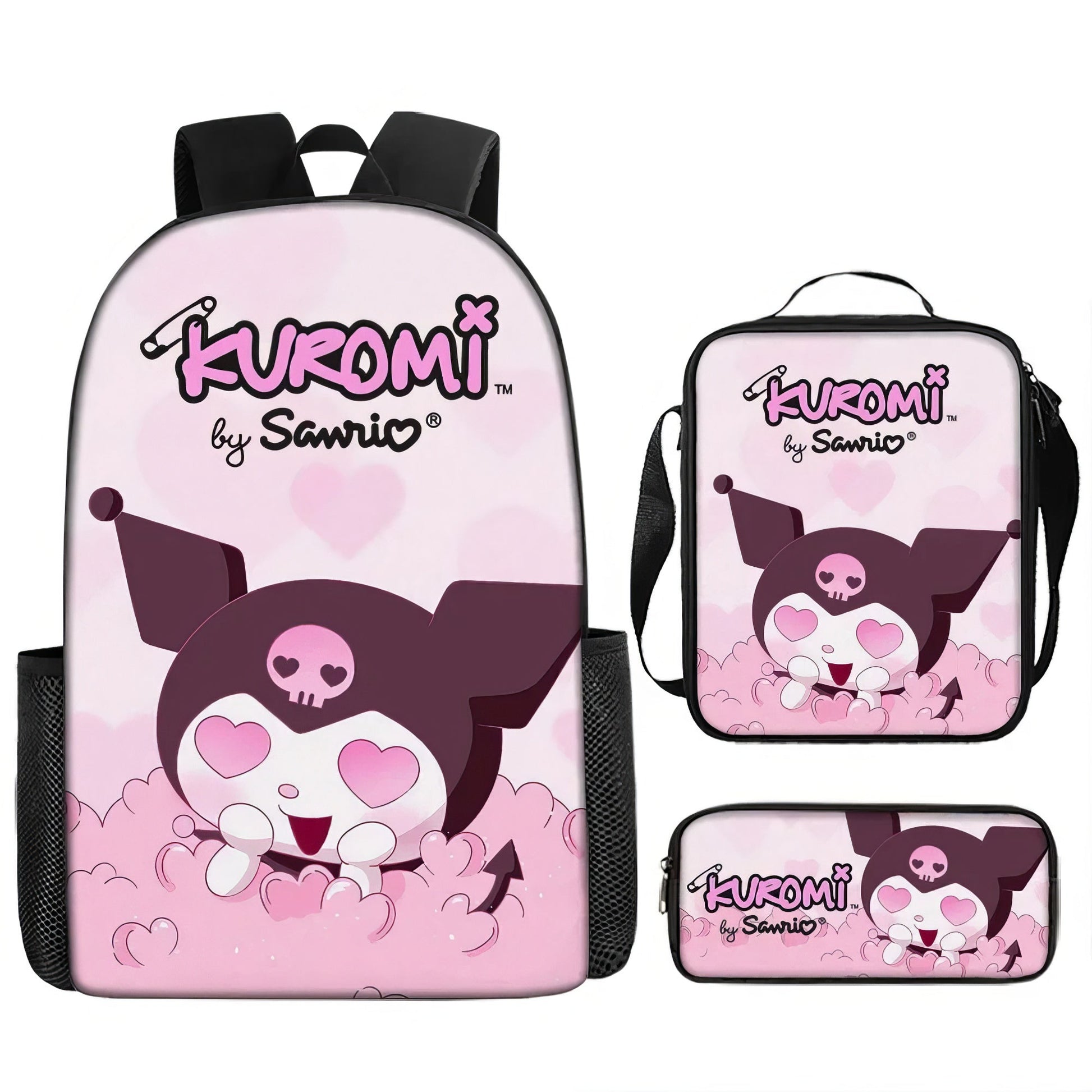 Kuromi Backpack Melody Casual Schoolbag Shoulder Bag Pencil Case - Lusy Store LLC