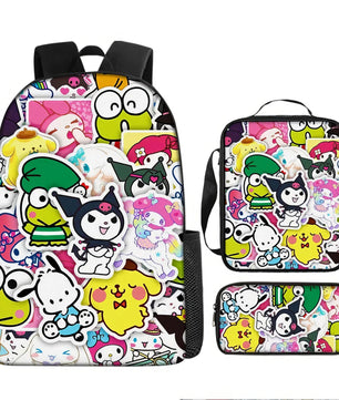 Kuromi Backpack Melody Casual Schoolbag Shoulder Bag Pencil Case - Lusy Store LLC