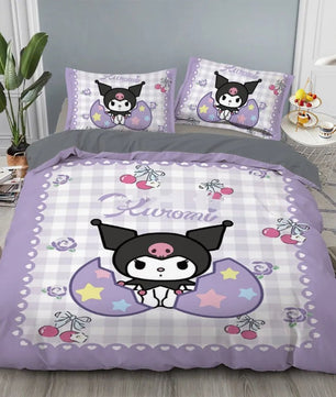 Kuromi Bedding Set Kids Cartoon Cute Duvet Cover Bed Set Gift Decoration - Lusy Store LLC