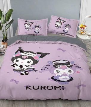 Kuromi Bedding Set Kids Cartoon Cute Duvet Cover Bed Set Gift Decoration - Lusy Store LLC