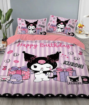 Kuromi Bedding Set Kids Cartoon Cute Duvet Cover Bed Set Gift Decoration - Lusy Store LLC