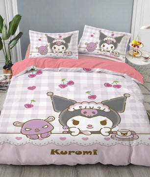 Kuromi Bedding Set Kids Cartoon Cute Duvet Cover Bed Set Gift Decoration - Lusy Store LLC
