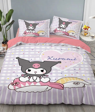 Kuromi Bedding Set Kids Cartoon Cute Duvet Cover Bed Set Gift Decoration - Lusy Store LLC