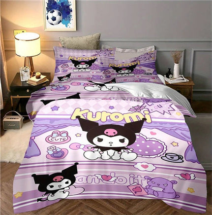 Kuromi Duvet Cover and Pillowcase Twill Weave Polyester Camping Bedding Machine Washable