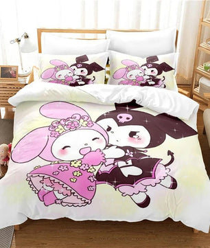 Kuromi Hello Kitty Duvet Cover Bedding Set Single Double Size Various Designs Gift Boys Girls Room Decor - Lusy Store LLC