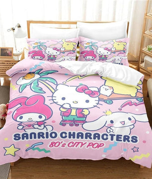 Kuromi Hello Kitty Duvet Cover Bedding Set Single Double Size Various Designs Gift Boys Girls Room Decor - Lusy Store LLC