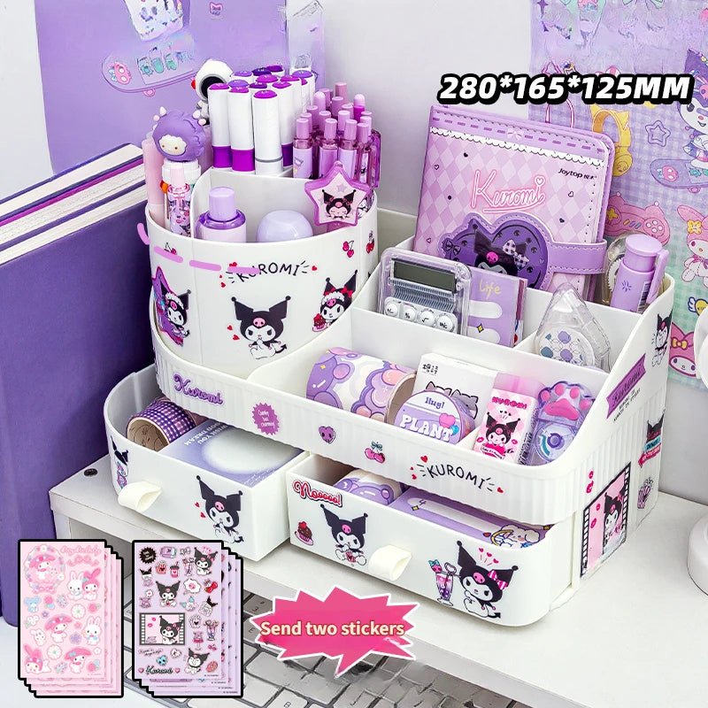 Kuromi Rotating Drawer Pen Holder Storage Box Large Capacity Desktop Cute Multi - functional Storage Rack - Lusy Store LLC