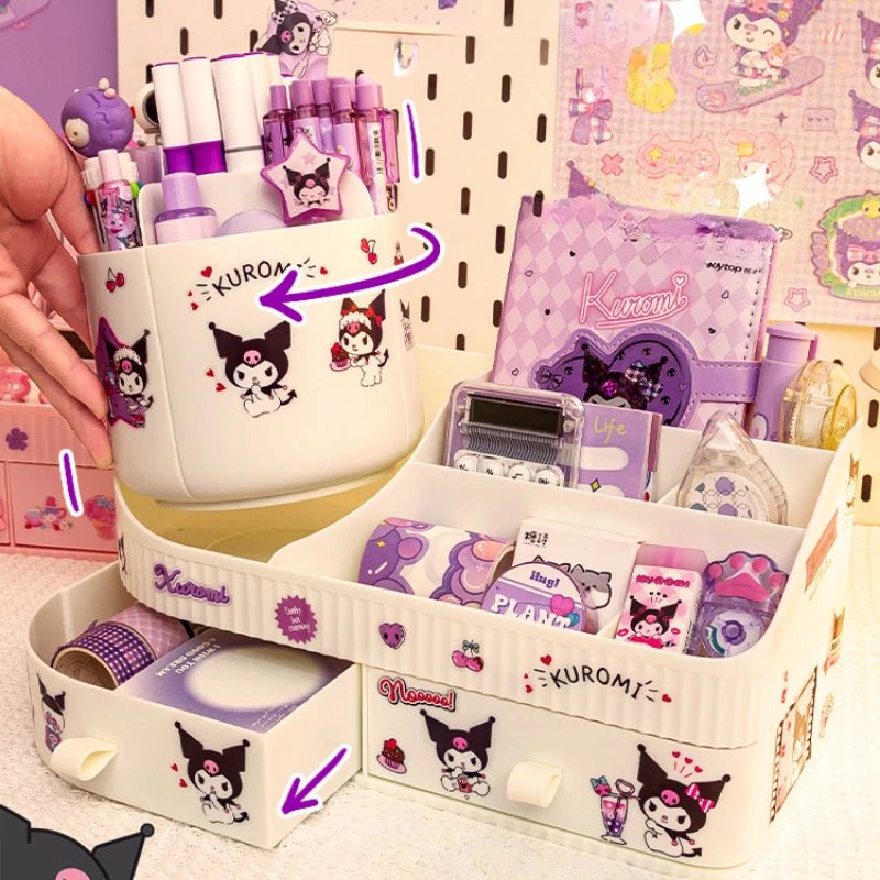 Kuromi Rotating Drawer Pen Holder Storage Box Large Capacity Desktop Cute Multi - functional Storage Rack - Lusy Store LLC