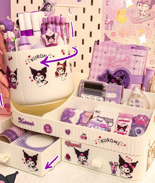 Kuromi Rotating Drawer Pen Holder Storage Box Large Capacity Desktop Cute Multi - functional Storage Rack - Lusy Store LLC