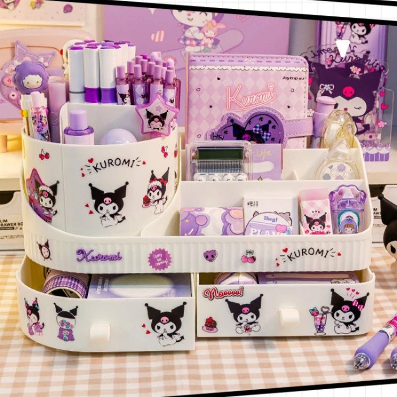 Kuromi Rotating Drawer Pen Holder Storage Box Large Capacity Desktop Cute Multi - functional Storage Rack - Lusy Store LLC