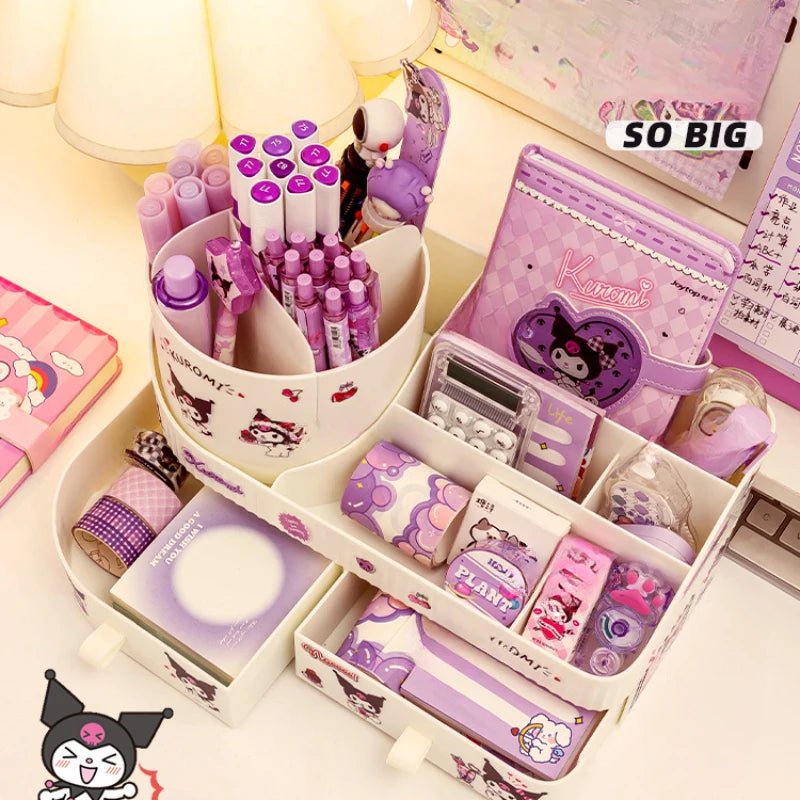 Kuromi Rotating Drawer Pen Holder Storage Box Large Capacity Desktop Cute Multi - functional Storage Rack - Lusy Store LLC