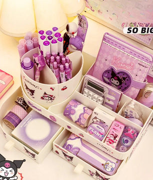 Kuromi Rotating Drawer Pen Holder Storage Box Large Capacity Desktop Cute Multi - functional Storage Rack - Lusy Store LLC