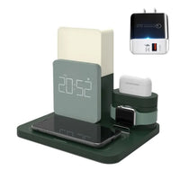 LED Light Bedside Lamp Qi Wireless Charger Dock Green-US Plug