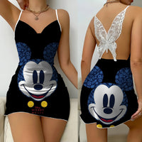 Lace Dress Pajama Skirt Fashion Minnie Mouse Mickey Bowknot Satin Surface Womens Party 6