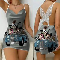 Lace Dress Pajama Skirt Fashion Minnie Mouse Mickey Bowknot Satin Surface Womens Party 2