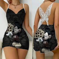 Lace Dress Pajama Skirt Fashion Minnie Mouse Mickey Bowknot Satin Surface Womens Party 9