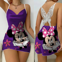 Lace Dress Pajama Skirt Fashion Minnie Mouse Mickey Bowknot Satin Surface Womens Party 7