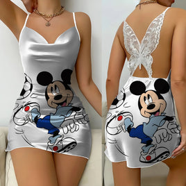 Lace Dress Pajama Skirt Fashion Minnie Mouse Mickey Bowknot Satin Surface Womens Party 1