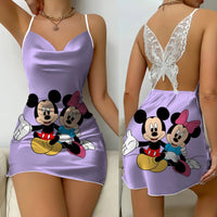 Lace Dress Pajama Skirt Fashion Minnie Mouse Mickey Bowknot Satin Surface Womens Party 4