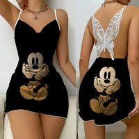 Lace Dress Pajama Skirt Fashion Minnie Mouse Mickey Bowknot Satin Surface Womens Party 8