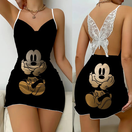 Lace Dress Pajama Skirt Fashion Minnie Mouse Mickey Bowknot Satin Surface Womens Party 8