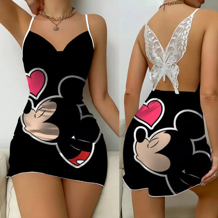 Lace Dress Pajama Skirt Fashion Minnie Mouse Mickey Bowknot Satin Surface Womens Party 10