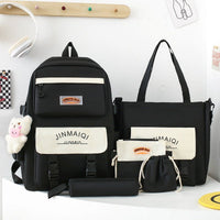 Large Capacity Five-piece Women's Schoolbag Backpack Black No pendant