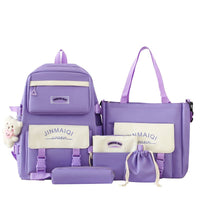 Large Capacity Five-piece Women's Schoolbag Backpack Purple Includes pendants