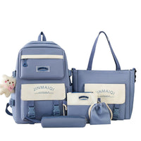 Large Capacity Five-piece Women's Schoolbag Backpack Blue Includes pendants