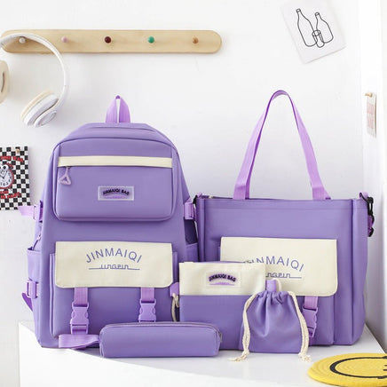 Large Capacity Five-piece Women's Schoolbag Backpack Purple No pendant