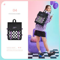 Large Capacity Flip Girl's School Backpack Black And White Checkerboard Bag