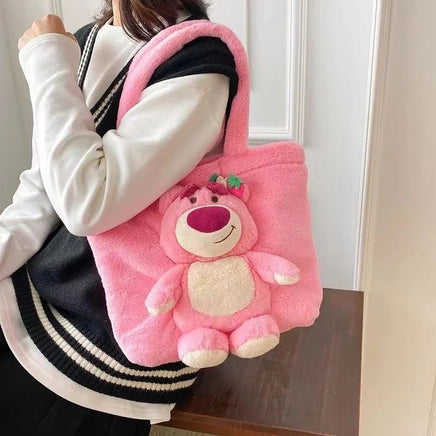 Large Capacity Stitch Cartoon Plush Toy Strawberry Bear Bag for Student Storage - Lusy Store LLC