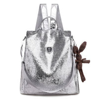 Leather Backpack Anti Theft Women Backpacks Soft Leather Casual Lides Shoulder Bag Silver 12.20x10.24x5.51 inch