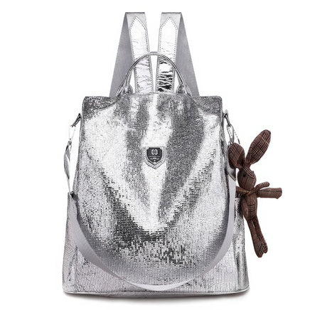 Leather Backpack Anti Theft Women Backpacks Soft Leather Casual Lides Shoulder Bag Silver 12.20x10.24x5.51 inch