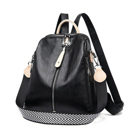 Leather Backpack Fashion Backpack Soft Leather Travel Dayback Black 11.81x11.02x4.72