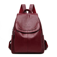 Leather Backpack Fashion Female Shoulder Bag Mochilas School Bags For Teenage Girls Burgundy