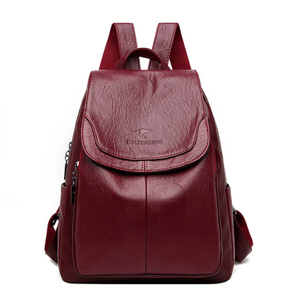 Leather Backpack Fashion Female Shoulder Bag Mochilas School Bags For Teenage Girls Burgundy