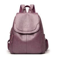Leather Backpack Fashion Female Shoulder Bag Mochilas School Bags For Teenage Girls Purple