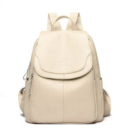 Leather Backpack Fashion Female Shoulder Bag Mochilas School Bags For Teenage Girls Beige