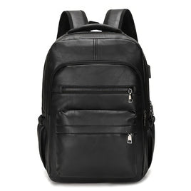 Leather Backpack High Quality USB Charging PU Leather Laptop Backpacks For Men Teenagers Boys Black 16.93x11.02x5.91 inch