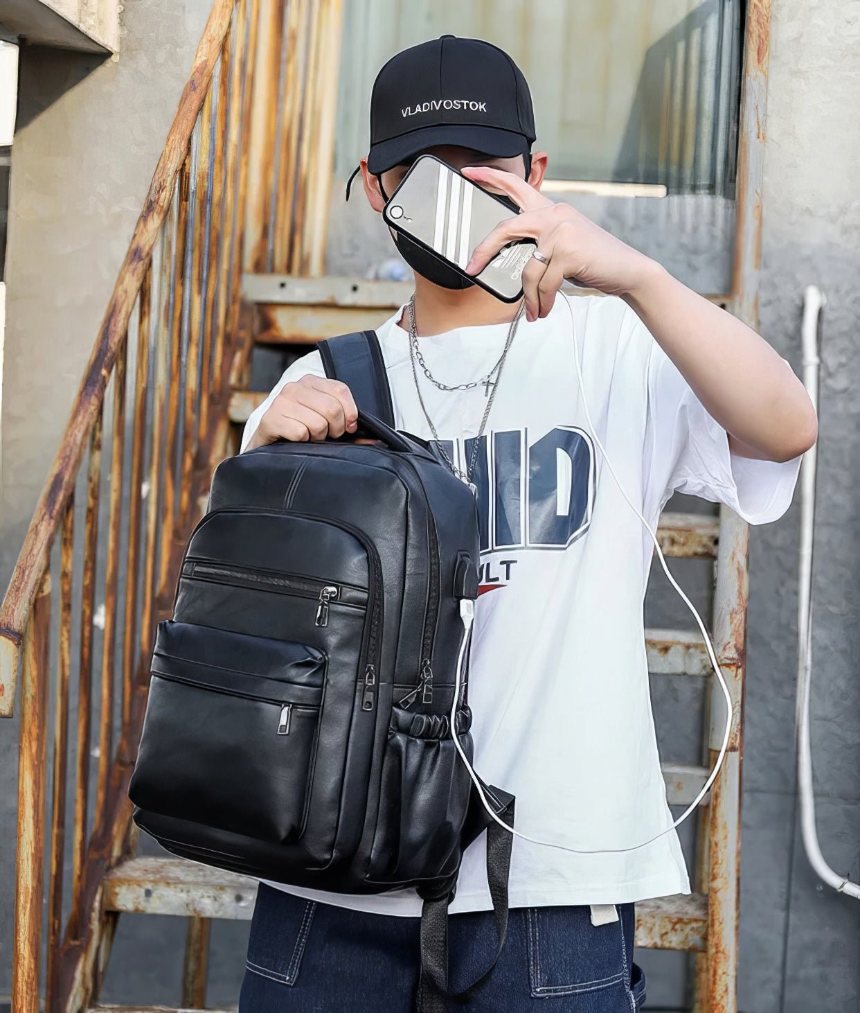 Leather Backpack High Quality USB Charging PU Leather Laptop Backpacks For Men Teenagers Boys - Lusy Store LLC