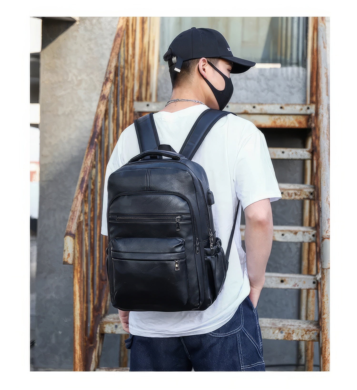 Leather Backpack High Quality USB Charging PU Leather Laptop Backpacks For Men Teenagers Boys - Lusy Store LLC