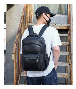 Leather Backpack High Quality USB Charging PU Leather Laptop Backpacks For Men Teenagers Boys - Lusy Store LLC