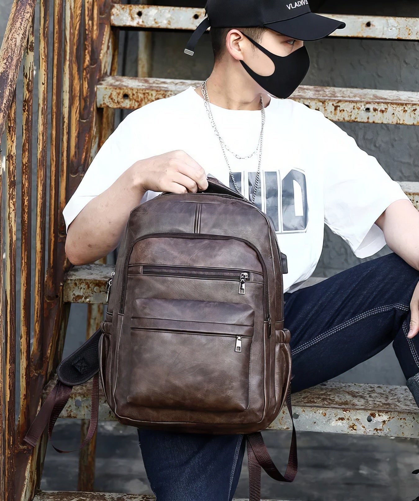Leather Backpack High Quality USB Charging PU Leather Laptop Backpacks For Men Teenagers Boys - Lusy Store LLC